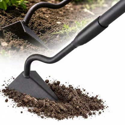 LLARGUEST Hoe Garden Tool, Triangle Garden Hoe for Digging Cutting Trenches Loosen Soil Heavy Duty Hand Weed Hoe Long Handle 59 Inch