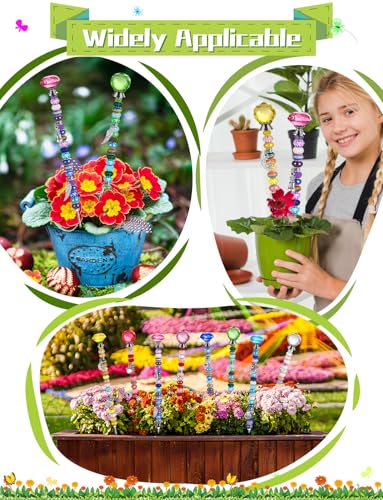 336 Pcs Beaded Garden Stakes DIY Fairy Wand Kit - size: 10 IN Diamonds & Round