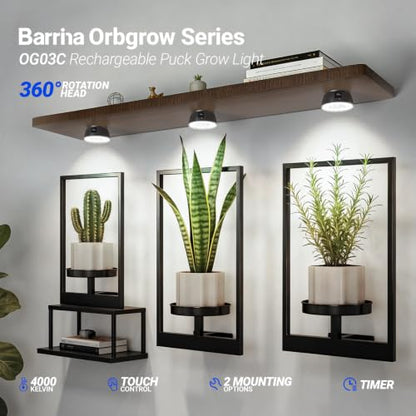 Barrina OG03C Rechargeable Puck Grow Light, 5200mAh, 5000K, 1 Pack, Black - color: Black, size: 1 Pack