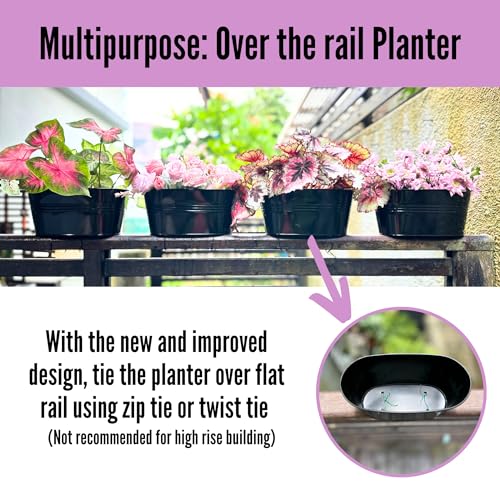 LaLaGreen Rail Planter (9.8 in, 5 Pack) Black Metal Balcony Porch Pots - size: 9.8" (25 cm) x 5 Pack
