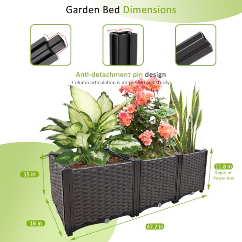 Raised Garden Bed Large Planters for Outdoor Plants Rectangular Elevated Planter Boxes Patio Balcony Deck for Planting Flowers, Vegetables, Tomatoes, and Herbs - color: 47.2"(l)x16"(w)x15"(h)/Brown