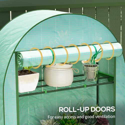 Outsunny 4 Tier Mini Greenhouse Roll-Up Door 41.3" x 17.7" x 63" Green