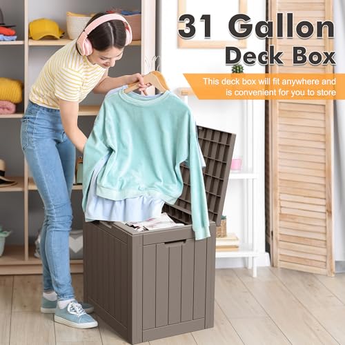 31 Gallon Outdoor Storage Box Waterproof Deck Box Patio Storage - color: Gray, style: 31Gallon-style2