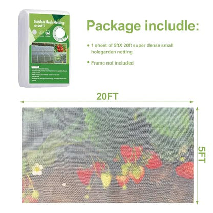 Garden Netting 5'x20' Insect Pest Barrier Bird Netting for Garden Protection,Row Cover Mesh Netting for Vegetables Fruit Trees and Plants,White - size: 5FT*20FT