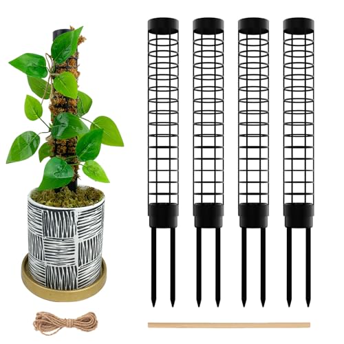 Small Moss Pole for Monstera - Stackable & Refillable Plastic Moss Poles for Climbing Plants with Large Mesh Design (4Pack-Black-Small) - size: 4Pack-Black-Small