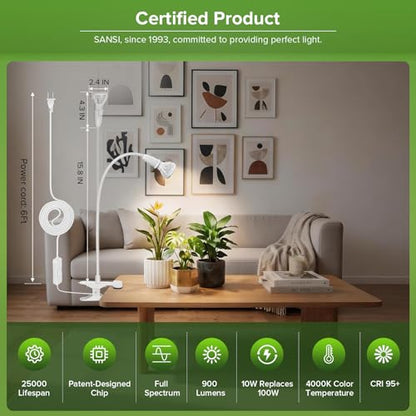 Clip on Grow Light for Indoor Plants, 10W LED Bulb, 150W Equivalent - size: 1 Head