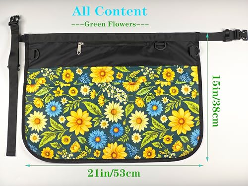 Bafelia Waterproof Server Apron for Women with 7 Pockets - color: Green Flowers