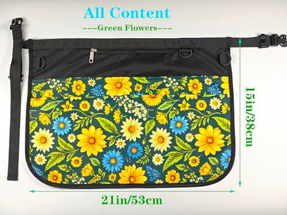 Bafelia Waterproof Server Apron for Women with 7 Pockets - color: Green Flowers