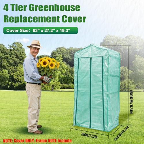 4 Tier Mini Greenhouse Replacement Cover 63×27.2×19.3in, Frame Not Included - color: Green-63" x 27.2" x 19.3"(PE)