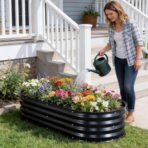 2Pcs Galvanized Raised Garden Bed Kit Outdoor 4x2x1ft, Grey - color: Gray