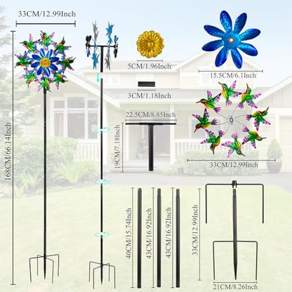 Viveta Outdoor Wind Spinners, Hummingbird Garden Windmill - color: Hummingbird