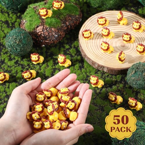Threehoney 50 Pcs Mini Resin Animal, Miniature Figurines Bulk, Lion - style: Lion Style