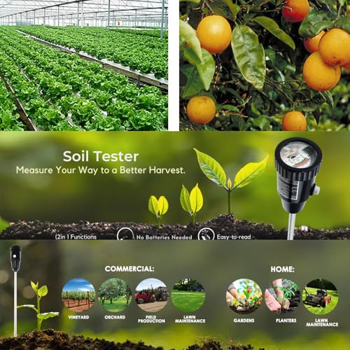 Soil Meters,Soil Test Kit,Soil PH/Moisture Tester Heavy Duty 295mm Long Probe&Large Screen for Garden Lawn Farm Indoor Outdoor Plants (No Battery Needed)
