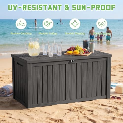 PatioZen 200 Gallon Deck Box Lockable Waterproof UV Resistant Black - color: Black, size: 200 Gallon