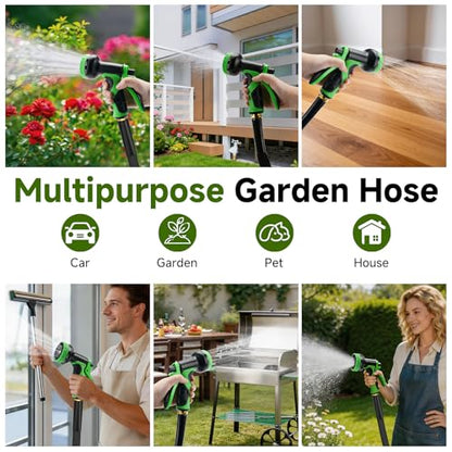 Garden Hose 25 FT, High-Pressure Water Hose with 10 Spray Nozzles - size: 25FT
