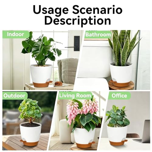 6-Pack Self Watering Pots for Indoor Plants, White - color: White