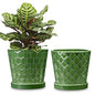 BUYMAX 6 Inch Plant Pot Ceramic Flower Pots Set of 2 with Drainage Hole - color: Patina