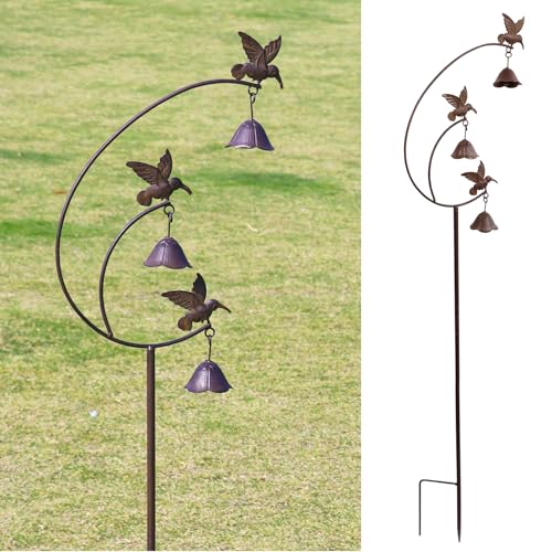 Gardens Metal Hummingbirds with Bells for Outside Garden Art,Decorative Garden Stakes
