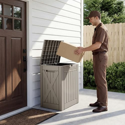 Greesum 52 Gallon Extra Large Deck Box with Lock, Light Coffee - color: Light Coffee, size: 52 Gallon