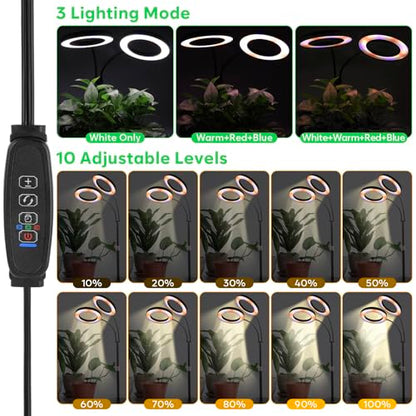 Grow Lights for Indoor Plants, 2-Head Full Spectrum & 3/9/12H Timer, Black - size: Black-23inch