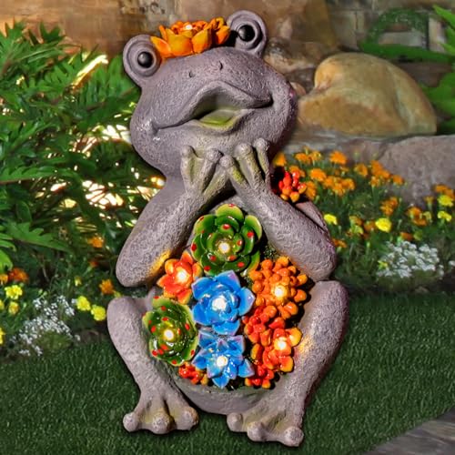 Frog Solar Figurine Light Statue Outdoor Gardening Gifts Decoration Garden Frogs Yard Decor Lamp With 8 Led Lights And Succulent Waterproof Patio Lawn Decor Housewarming Frog Gifts For Women - color: Succulent Frog