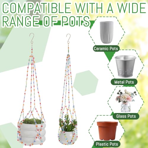 Suncalla 4 Pack Crystal Macrame Plant Hanger, Crystal Beaded Plant Hanger