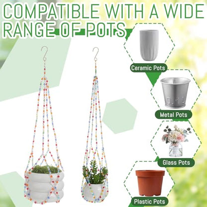 Suncalla 4 Pack Crystal Macrame Plant Hanger, Crystal Beaded Plant Hanger