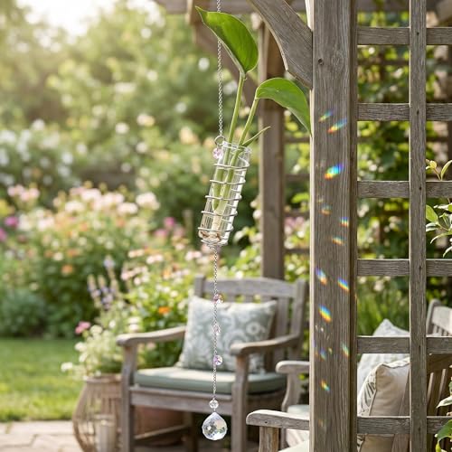6Pcs Hanging Plant Propagation Station with Crystal Ball Prisms Suncatcher - color: Silver