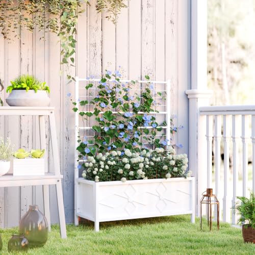 Outsunny Planter Box with Trellis, 35.4 x 15.7 x 47.2 inch, White - color: White