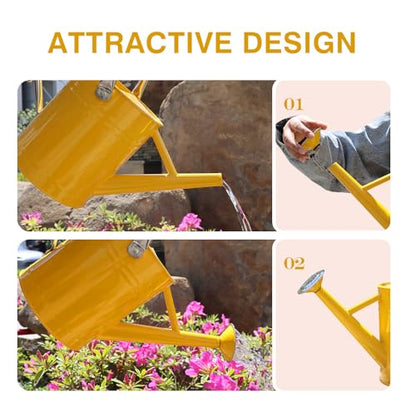 Metal Watering Can, 1 Gallon for Outdoor Garden Plants,Yellow - color: Yellow