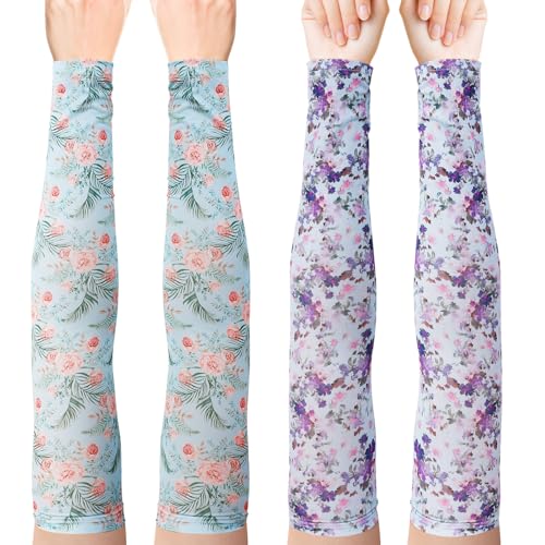 PAMASE Arm Sleeves Gardening Gifts for Women - Outdoor UV Protection Cover for Plant Lover Running Biking Driving - color: Light Blue Flower