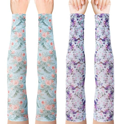 PAMASE Arm Sleeves Gardening Gifts for Women - Outdoor UV Protection Cover for Plant Lover Running Biking Driving - color: Light Blue Flower