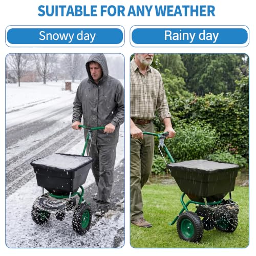 Push Broadcast Spreader, 100lb Large Capacity, 12ft Broadcast Width - color: Green+100LBS