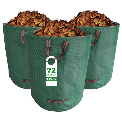 3-Pack 72 Gallon Reusable Yard Waste Bags with Plastic Ring, Extra Large Leaf Bags for Lawn Debris, Grass Clippings, Camping Trash Bin, Heavy Duty Collapsible Garden Bins with 4 Handles