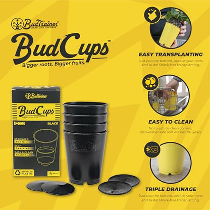 BudTrainer BudCups Nursery Pots for Seedlings, 16 Oz, Black, 5-Pack - color: Black