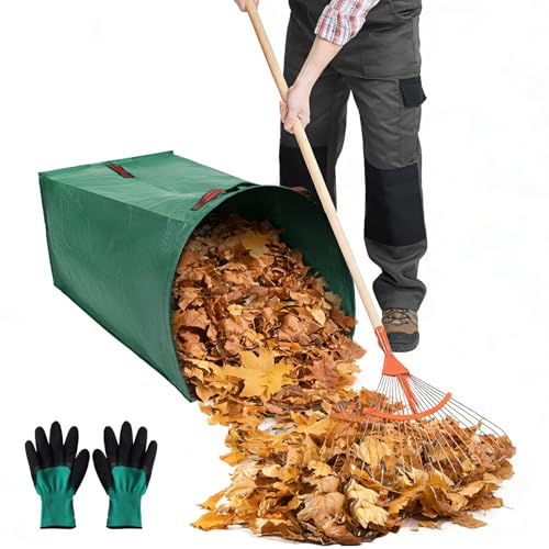 Leaf Bags, Foldable Leaf Collector with Handles, 71 Gallon Reusable Yard Waste Bags, Large Yard Dustpan Type Garden Bag for Leaves, Grass and Debris, Bonus Gardening Gloves (1 Pack, 71 Gallon) - style: 1 Pack, 71 Gallon