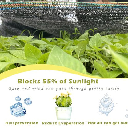 55% Shade Cloth for Garden, Black Shade Net 6.5X6.5 FT - size: 6.5X6.5 FT