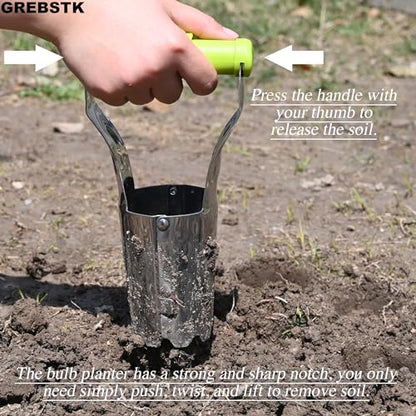 GREBSTK Bulb Transplanter, Stainless Steel Soil Release Tool
