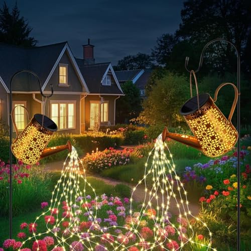 Forlivese 2PCS Solar Watering Can with Lights, Solar Lights Outdoor - size: 90LED