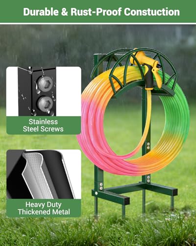Garden Hose Holder, Freestanding Water Hose Reel Stand, Holds 160 FT, Green - color: Green