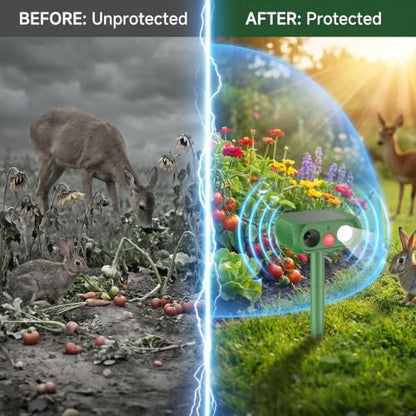 Solar Ultrasonic Animal Repellent Outdoor, 2 Pack Deer Repellent Devices