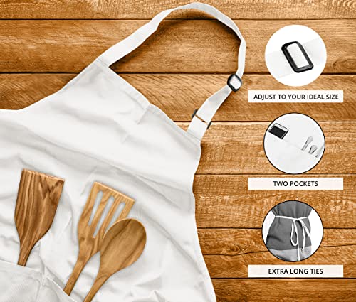 Utopia Kitchen Bib Aprons 2 Pack Adjustable With 2 Pockets - color: White
