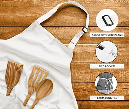 Utopia Kitchen Bib Aprons 2 Pack Adjustable With 2 Pockets - color: White