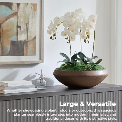 19"Dia x 6.3"H Weathered Concrete Lotus Bowl Planter, Large Succulent Pot - color: Rust, size: Medium