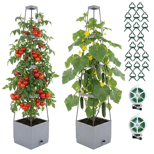Tomato Planter with Trellis 57", 2-Pack Self Watering Raised Garden Bed with Trellis, Tomato Cages for Garden, Tomato Pots for Growing Tomatoes, Vegetable Planter, Tomato Plant Support Cage