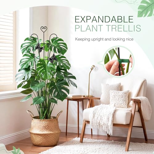 MEILIDY 32.6 Inch Expandable Plant Trellis with Tape Tie, Black, 2 Packs
