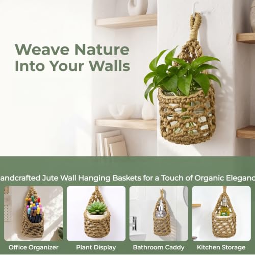 2 Pack Macrame Wall Hanging Plant Holder, Woven Basket Wall Planter for Indoor Greenery, Suitable for 4 Inch Small Plant Pots