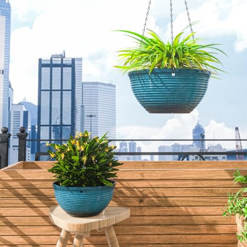 10 Inch Hanging Planters, Glazed Hanging Basket with Drainage Holes, 2 Pack - color: Blue, size: 10inch