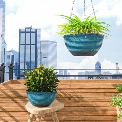 10 Inch Hanging Planters, Glazed Hanging Basket with Drainage Holes, 2 Pack - color: Blue, size: 10inch
