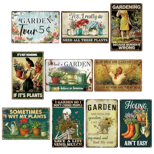 10 Pcs Vintage Funny Garden Metal Sign for Woman, 12 x 8 Inch